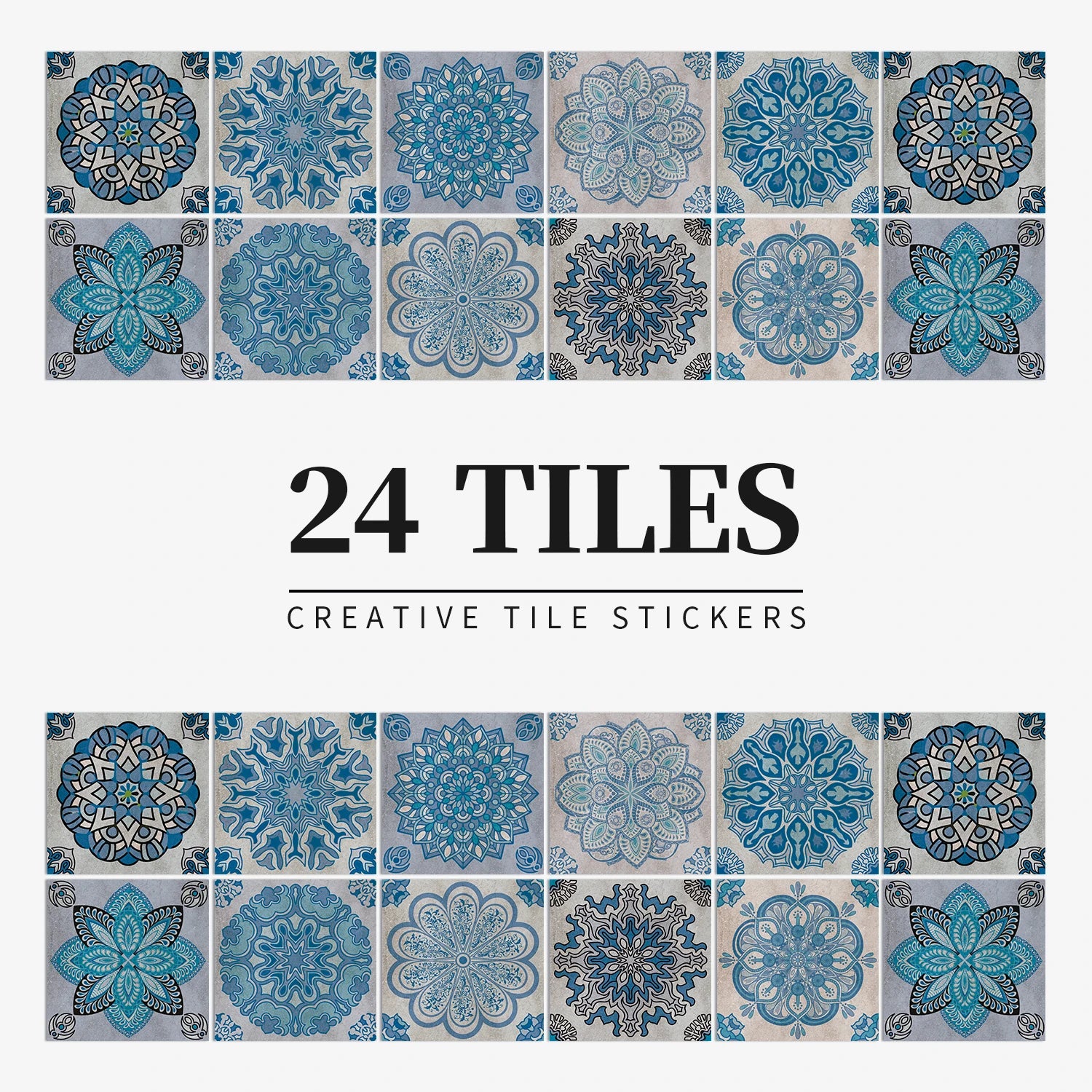 24Pcs European retro style Art Tile Wall Stickers With Self Adhesive Removable Bathroom Kitchen Waterproof Pvc Decal Wallpaper