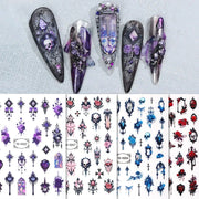 3D Black Purple Halloween Nail Stickers Gothic Skull Rose Butterfly Nail Decals for Festival Nail Decor Manicure Sliders