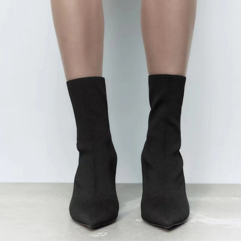 Liyke Black Women's High-top Pointed Toe Party Boots 40