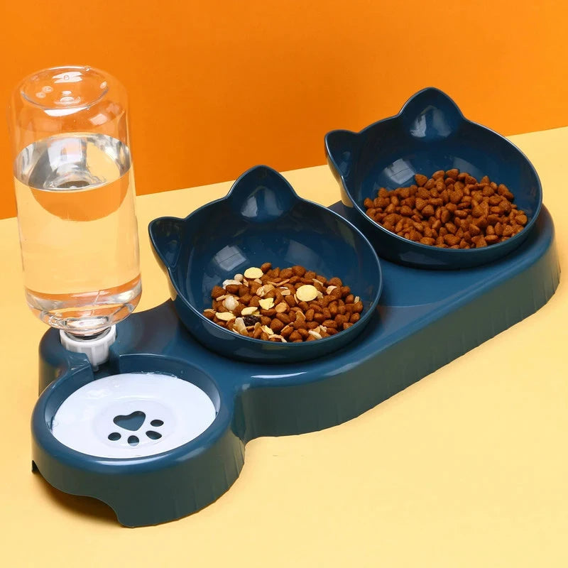 3 in 1 Cat Feeder Automatic Water Dispenser Double Bowl Pet Bowl for Small Dogs Cats Pet Food Container Cat Accessories - Daisan Mart