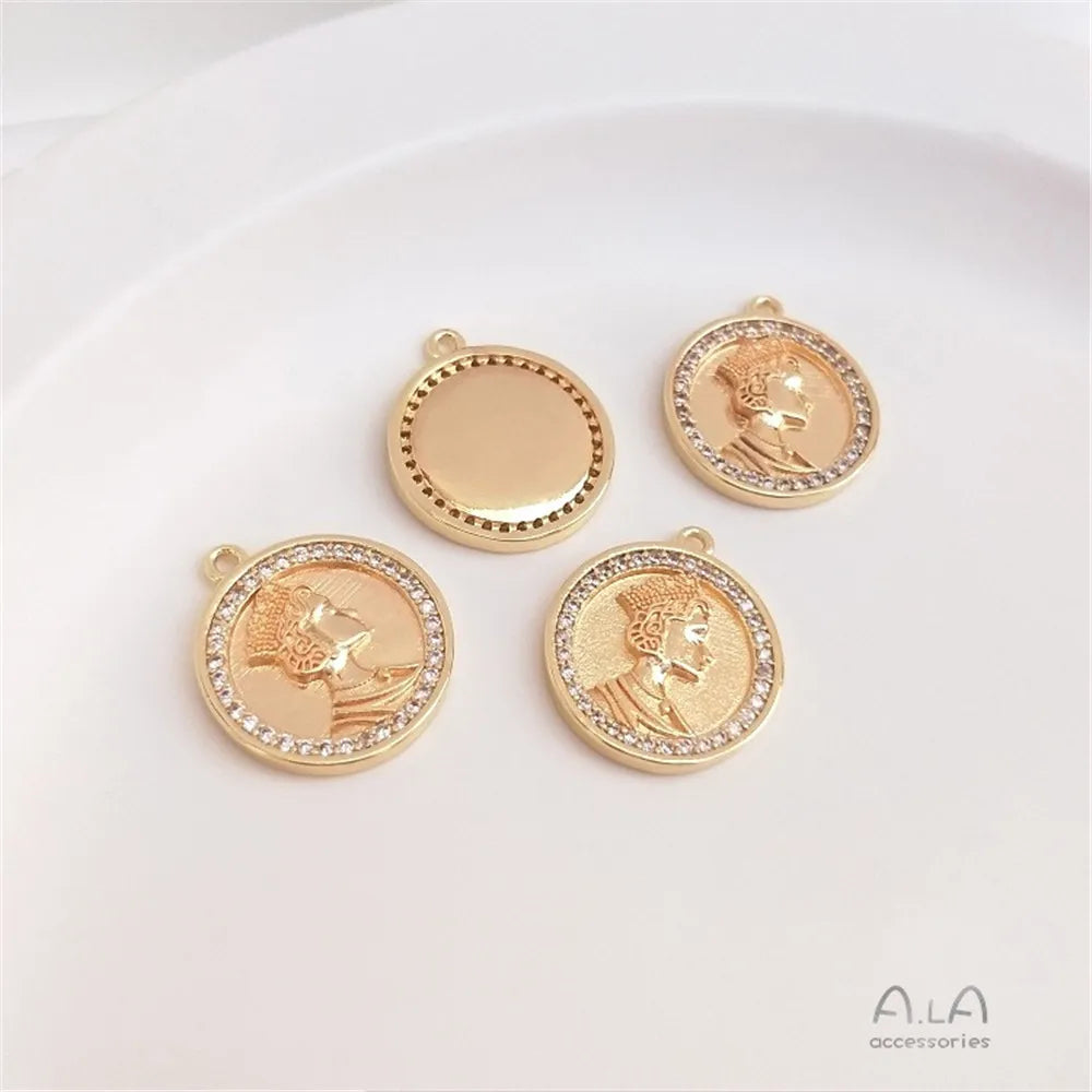 14K Gold Retro Necklace &amp; Bracelet with Zircon