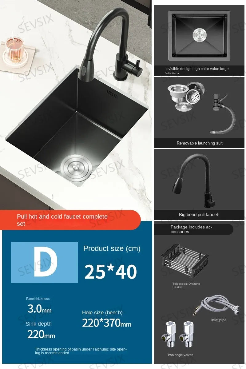 304 stainless steel Kitchen handmade small sink, single sink, vegetable washing basin, under counter, island counter, water bar - Daisan Mart