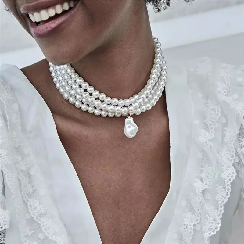 Multilayer Faux Pearl Necklaces for Elegant Women