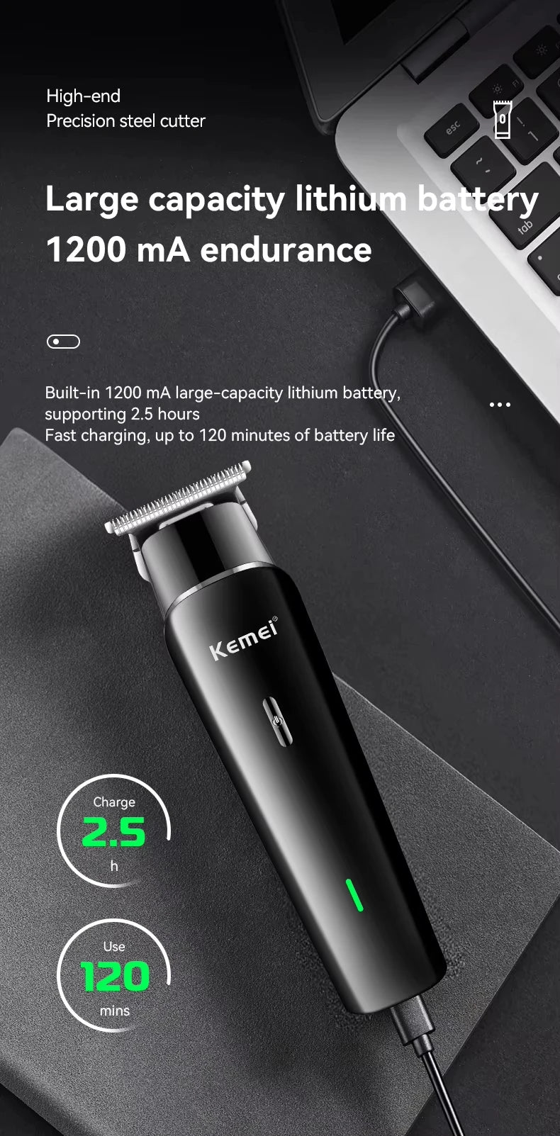 Kemei Tông Đơ Cắt Tóc Không Dây Sạc USB Đa Năng