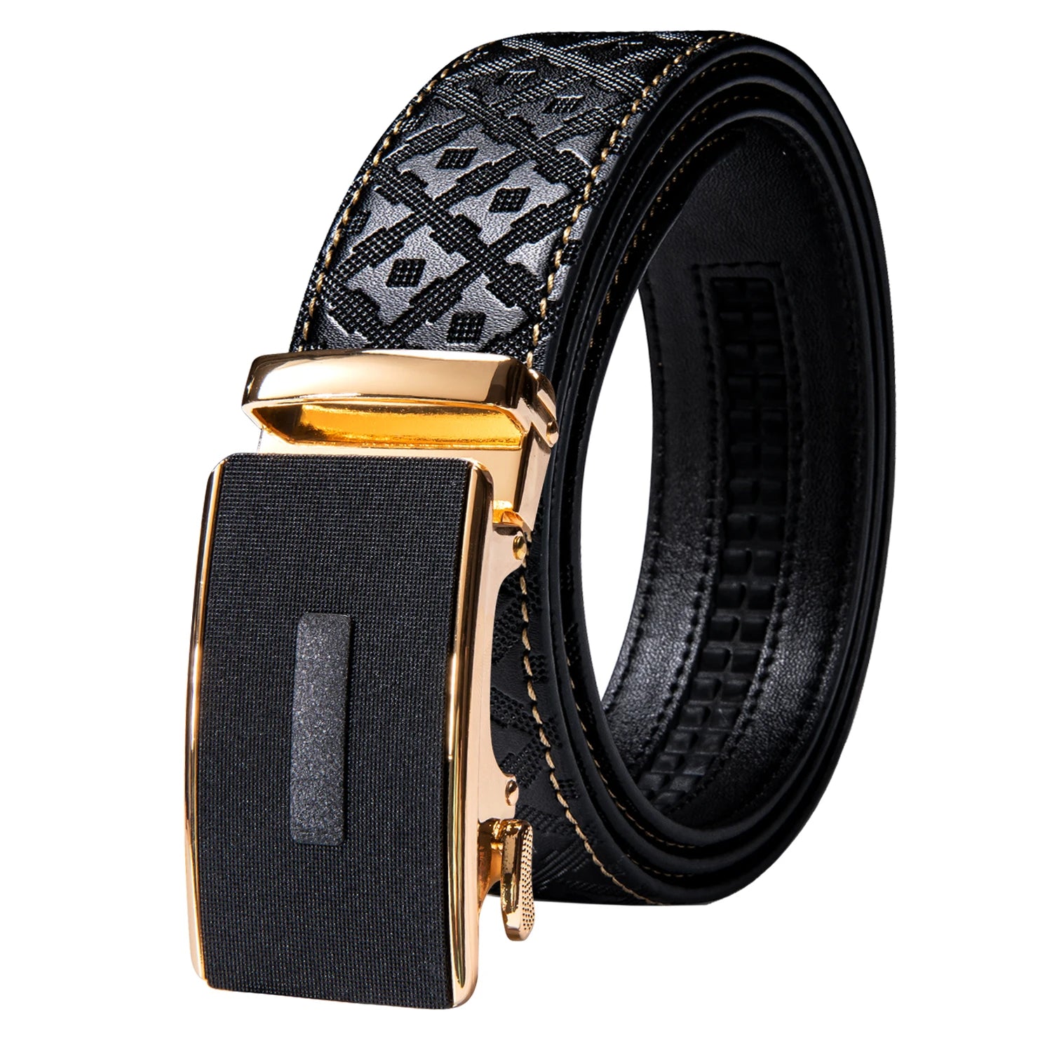 High quality black cowhide men's belt with automatic buckle 130cm