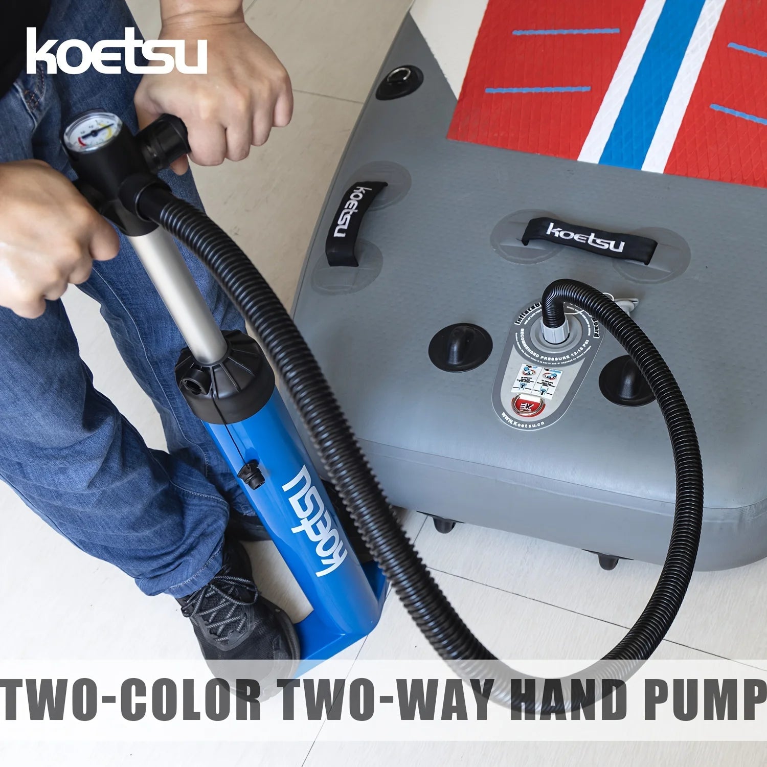 KOETSU Blue Manual Dual-Action Pump, High-Efficiency Inflation, Suitable for Paddleboards, Kayaks & More Watercraft