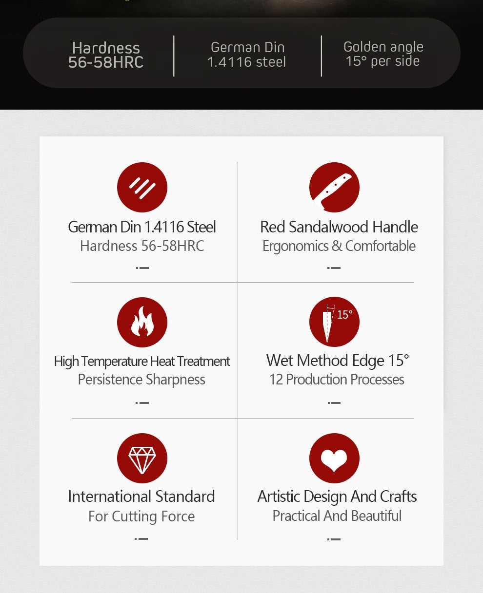 Bộ Dao Bếp XINZUO 7 Món Thép Đức 1.4116 Sắc Bén