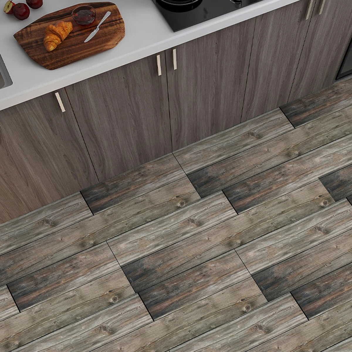 Classic White Wood Grain Floor Tiles Peel Stick Waterproof Home Kitchen Living Room Floor Renovation Self Adhesive Wallpaper