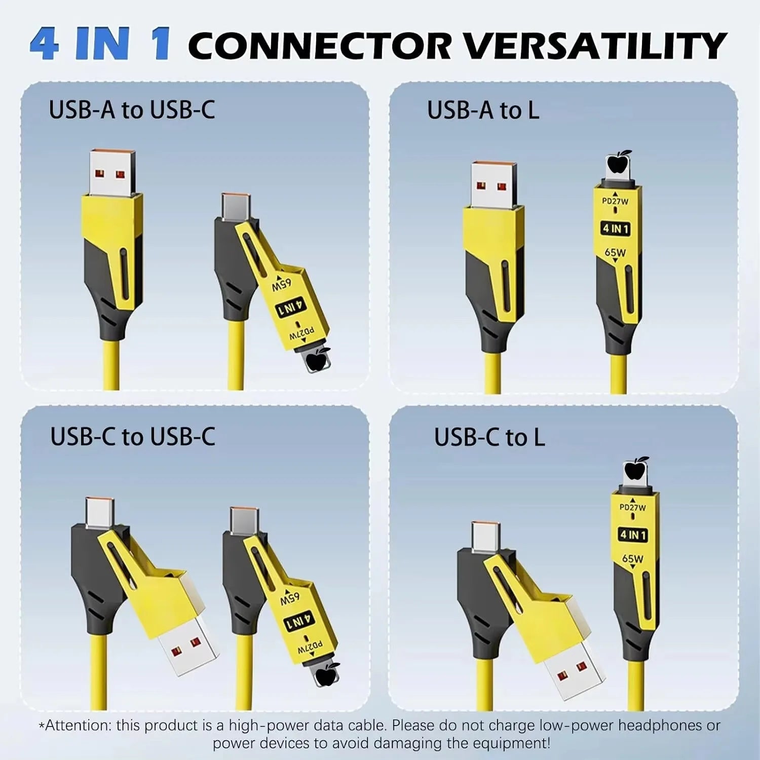 4in1 65W Multi-function Spring Fast Charging Cable For Cars