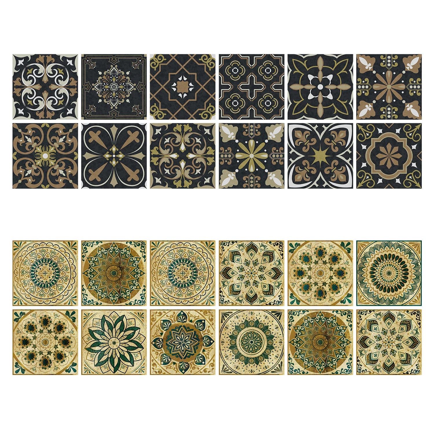 24pcs Of Exquisite Colorful Tile Stickers European Style Wall Stickers Pvc Waterproof Bathroom Kitchen Self-Adhesive Wallpaper