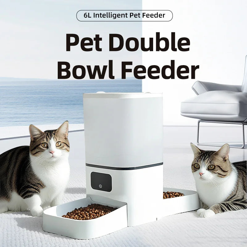 6L WIFI cat automatic feeder, double meal pet feeder, cat food dispenser that can feed 2 pets at the same time, dog feeder - Daisan Mart