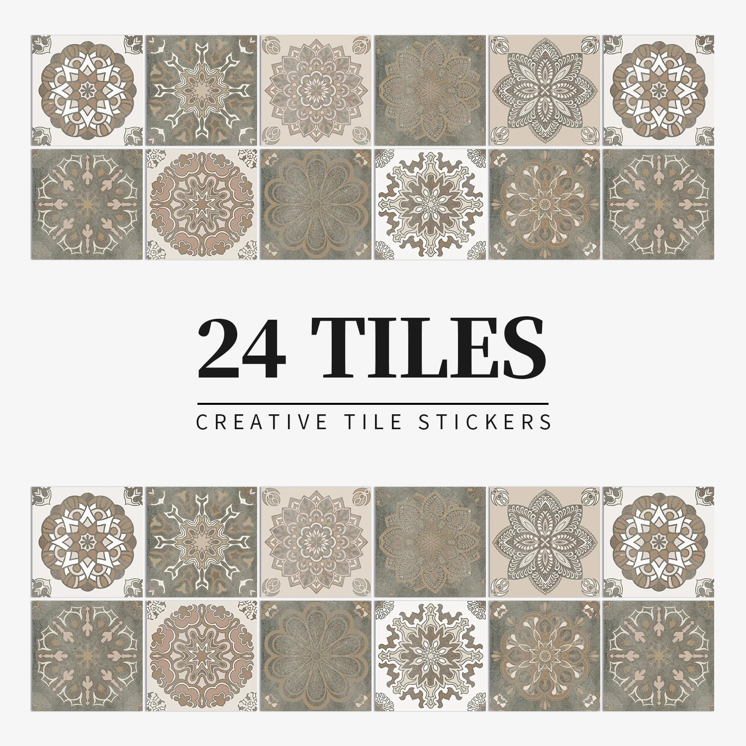 24Pcs European retro style Art Tile Wall Stickers With Self Adhesive Removable Bathroom Kitchen Waterproof Pvc Decal Wallpaper