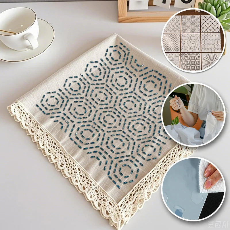 YOMDID 9pcs Sashiko Embroidery Templates Reusable PET Sewing Stencils DIY Embroidery Patterns Geometric Line Quilting Template - Daisan Mart