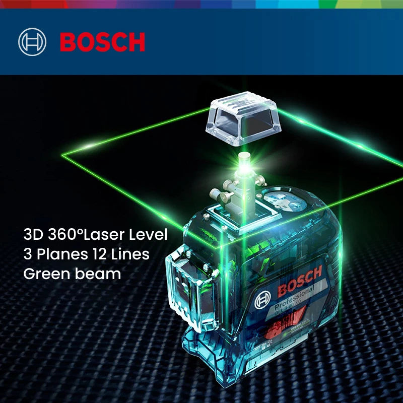 Bosch GLL 3-60 XG Laser Level 12 Lines Green 3D Level Self-Leveling 360 Horizontal &amp; Vertical Cross 30m Powerful Measuring Tool