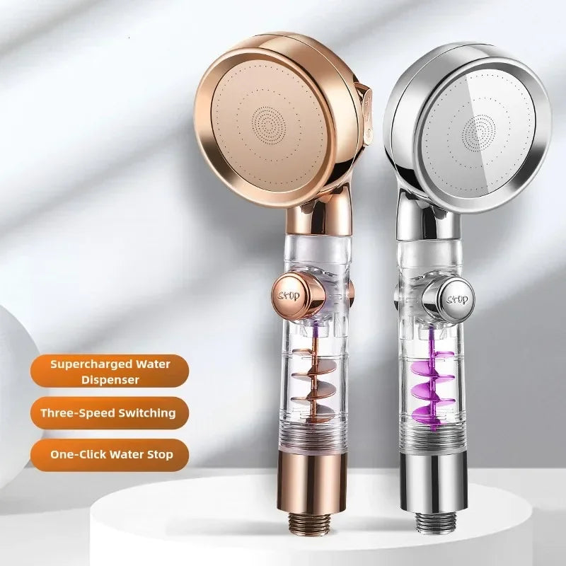 Handheld Turbocharged Pressure Shower Head 3 Modes Propeller Turbo Showerhead for Detachable Rainfall Spray and One-Touch Switch