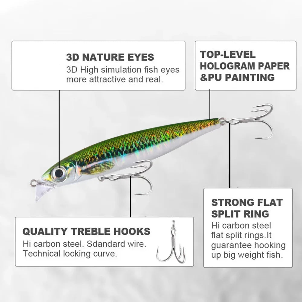 GREENSPIDER Sinking Minnow 100mm 34g Wobbler Pesca Swimbait Long Cast Tackle Pike Fishhook Sea Fishing Lure Jerkbait