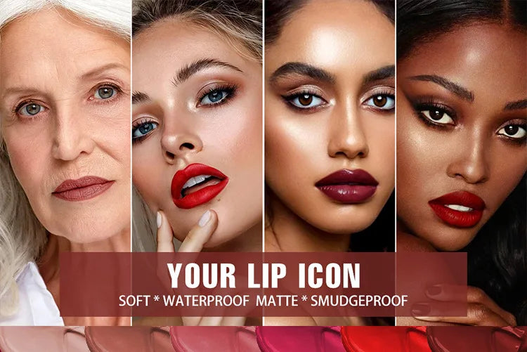 3-Color Matte Lipstick Set - Long-lasting, Smudge-proof, Waterproof