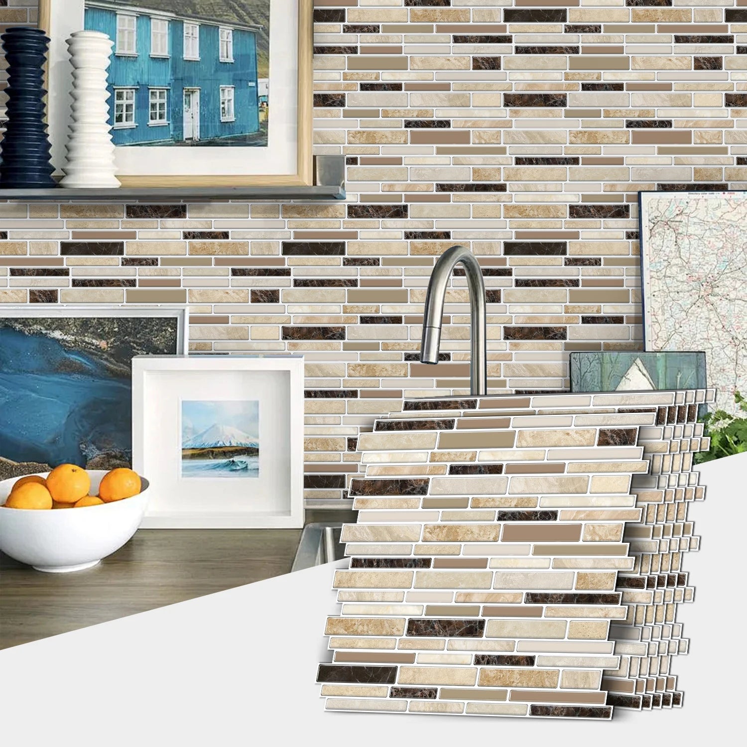 1/6/12PCS Fresh and Simple Marble Tile Stickers Waterproof Self Adhesive Kitchen Living Room Wall Stickers Home Renovation Decor