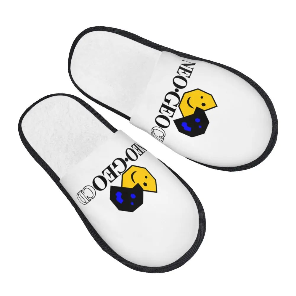 Neo Geo Logo Printed Warm Furry Slippers Gamer Style