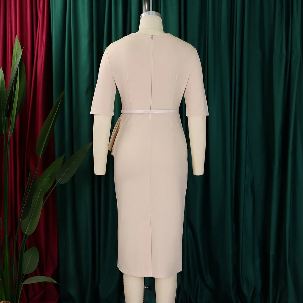 Office Dresses for Ladies 2024 Latest Summer Simple Elegant Half Sleeve Formal Church Dress Women Knee Length Pencil Peplum Dres - Daisan Mart