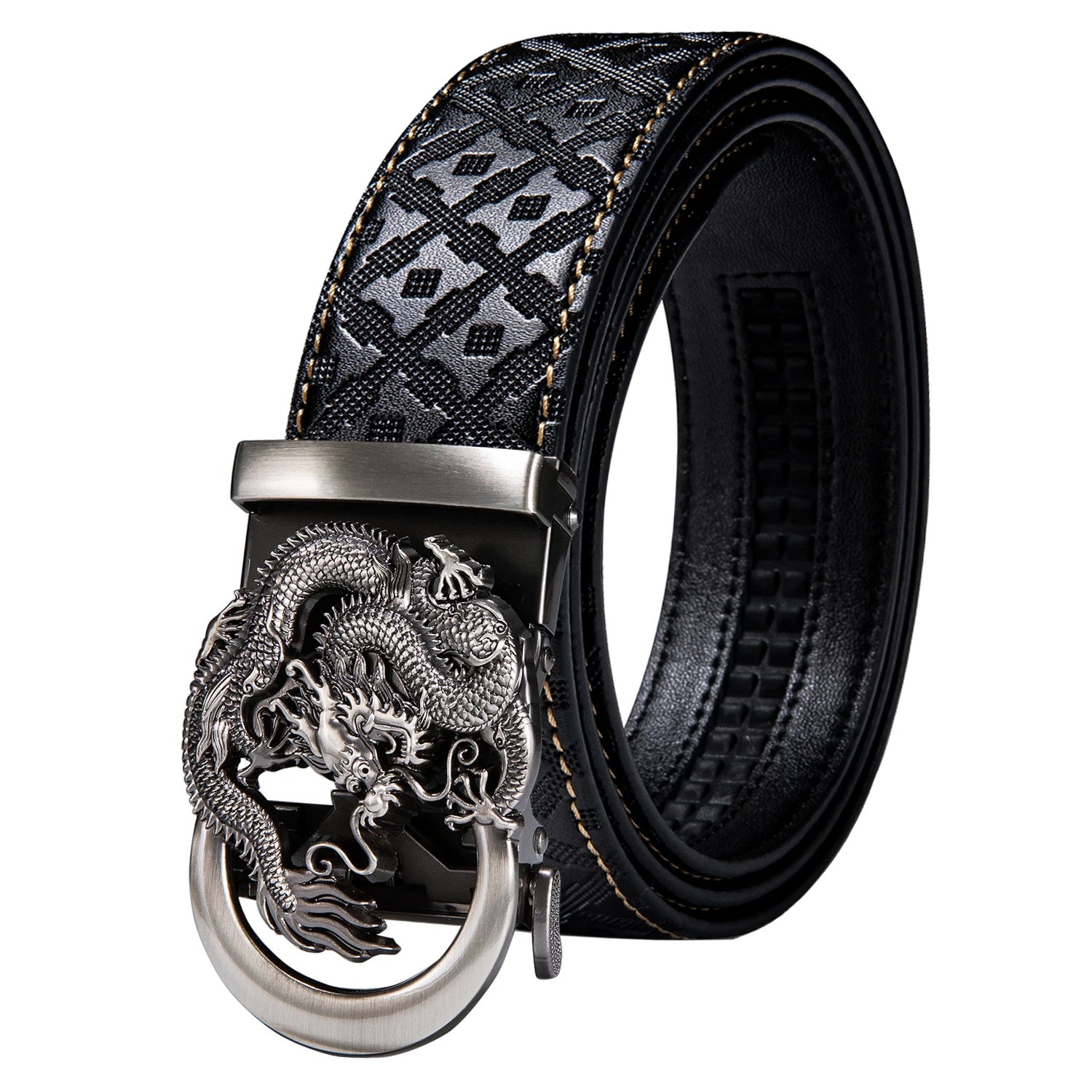 High quality black cowhide men's belt with automatic buckle 130cm