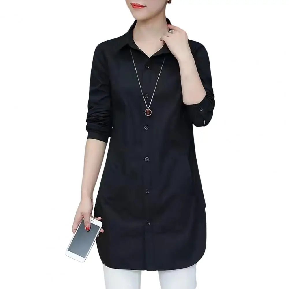 Women Shirt Spring Summer OL Basic Shirt Blouse Women Solid Color Long Sleeve Single Breasted Turndown Collar Loose Streetwear