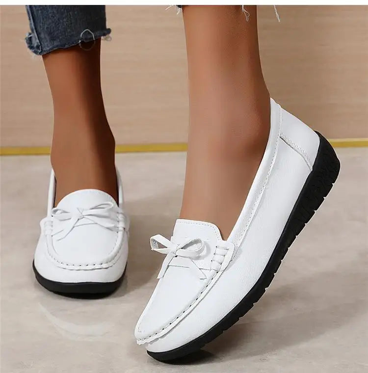 Women's Genuine Leather Loafers - Fashionable, comfortable wedge sole