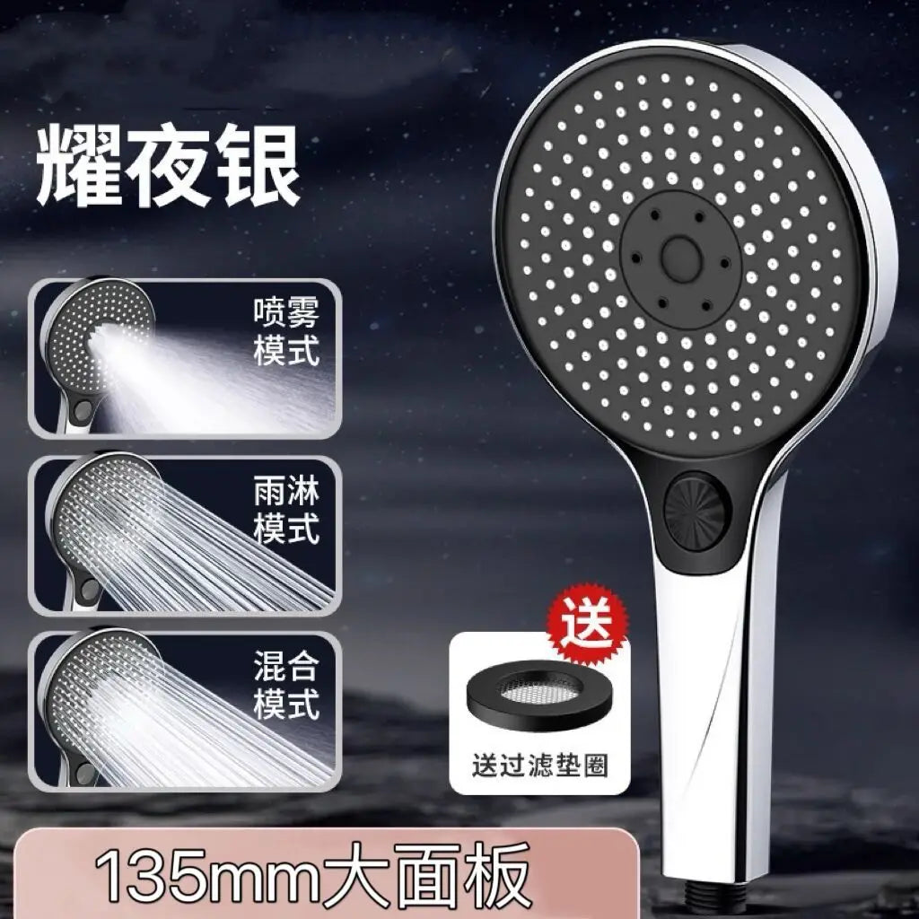 New Big 135mm High Pressure Shower Head Black 3 Modes Water Saving Spray Nozzle Massage Rainfall Shower Bathroom Accessories