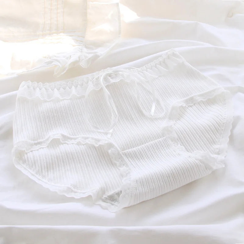 Women's Cotton Panties - White Lace, Seamless, 5 Pieces