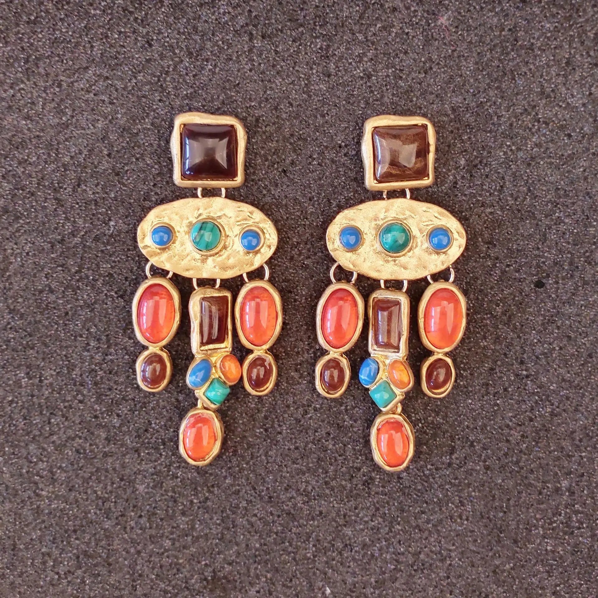 Women's Gold Jewelry Set with Colorful Stones