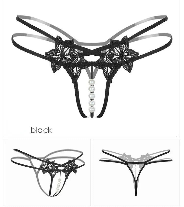 Women's Panties Sexy Lingerie Pearl Thongs Crotch Opening G-strings Temptation Women Underwear Erotic Female Underpants