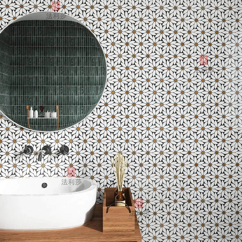 Building materials marble white-green stone mosaic sunflower toilet balcony residential hotel floor decoration background wall