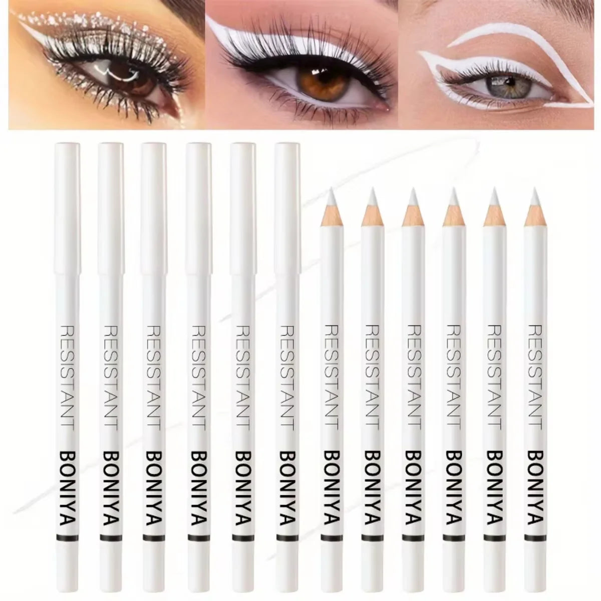 12-Piece White Eyeliner Waterproof Long Lasting Fashion