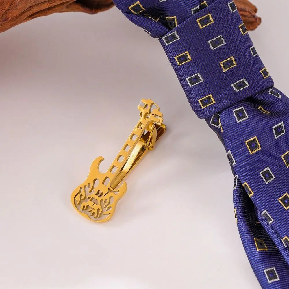 Kẹp Cà Vạt Guitar Clef Titanium Phong Cách Hip Hop