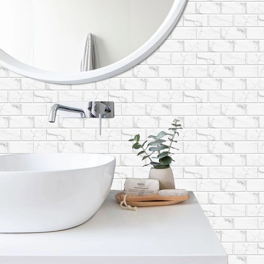 Waterproof Self Adhesive Removable 3D DIY Modern Grayish White Marble Tile Wall Sticker Bathroom Kitchen Cupboard Home Decor