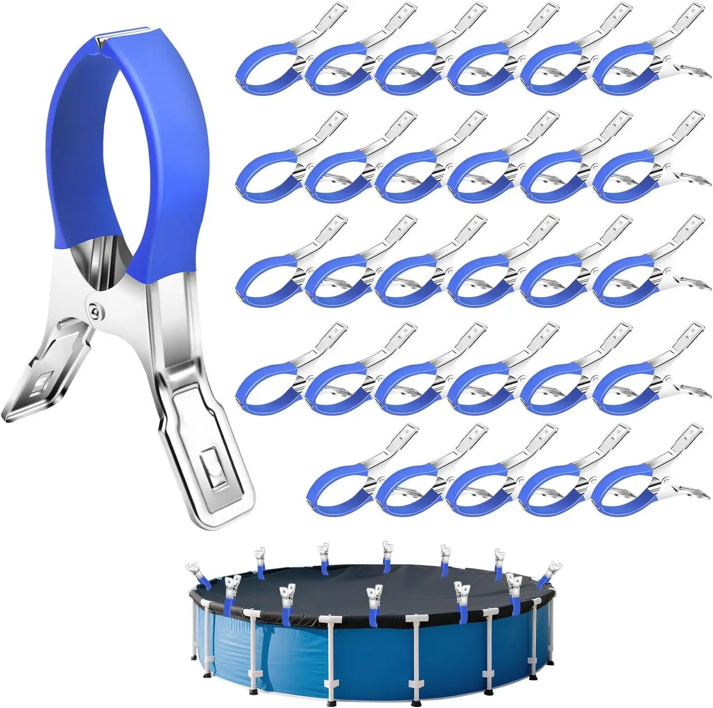 6/12pcs Durable Stainless Steel Pool Cover Clips with Blue Plastic Handle - Suitable for Ground Pool Covers and Photography