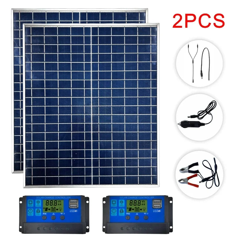 500W 1000W Solar Panel Kit Complete 12V Polycrystalline Power Portable Outdoor Rechargeable Solar Cell Solar Generator for Home