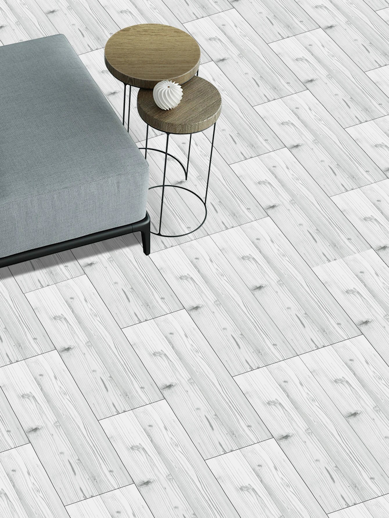 Classic White Wood Grain Floor Tiles Peel Stick Waterproof Home Kitchen Living Room Floor Renovation Self Adhesive Wallpaper