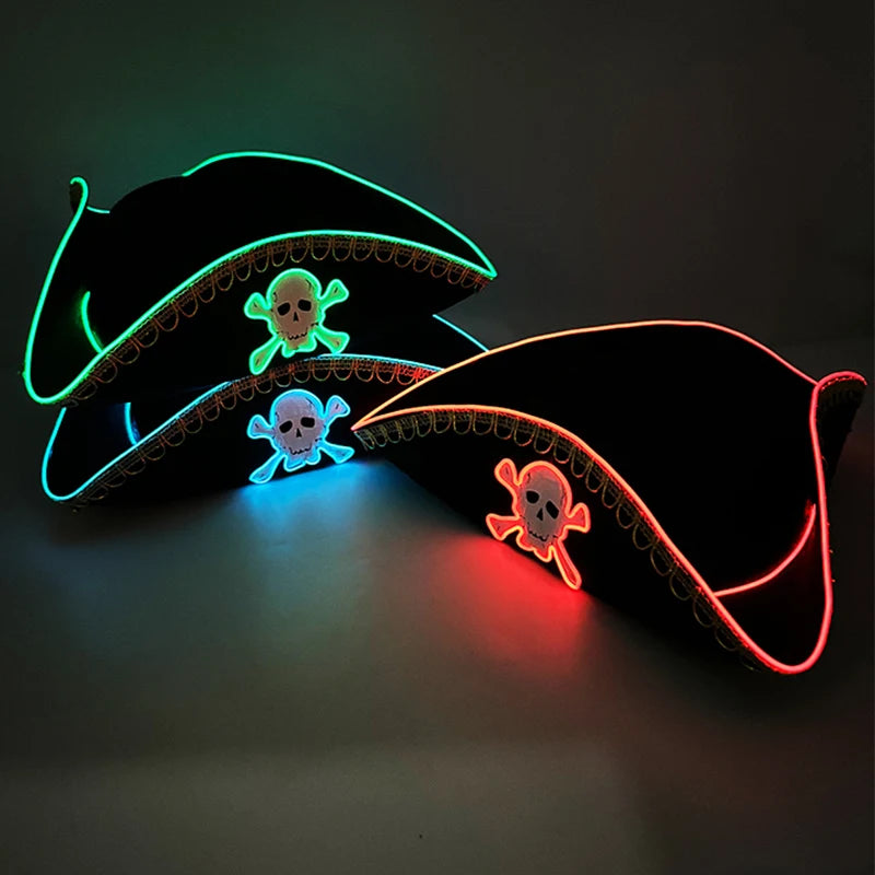 Halloween LED Light-Up Pirate Hat Skull Pattern