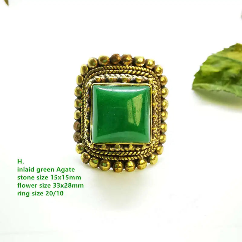 Large Oval Natural Stone Gold Plated Semi-Precious Stone Ring R230