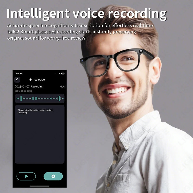 LIGE AI Smart Glasses 8MP HD Camera Video Bluetooth Call 270mAh Voice Control Identify Objects Translate Sunglasses Lenses Gifts