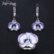 Women's Blue White CZ Zircon Silver Flower Jewelry Set