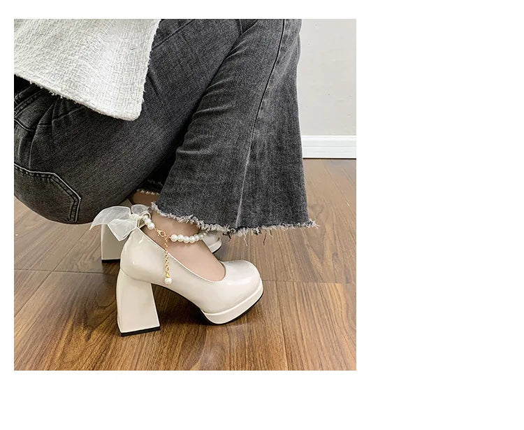 Giày Cao Gót Nữ Sang Trọng Nơ Lụa Dự Tiệc Cưới