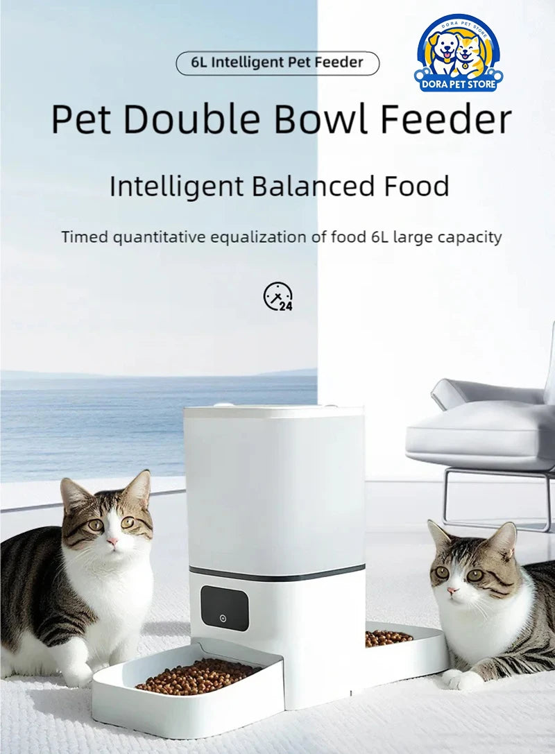 New 6L automatic pet feeder with adjustable camera and cat food intelligent back-to-back feeding machine