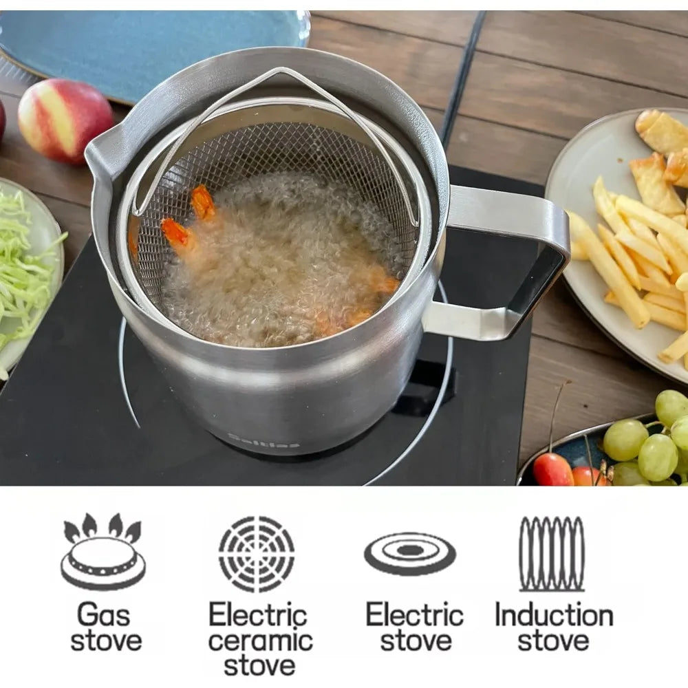 2L Stainless Steel Fryer - Multi-function Oil Filter Basket