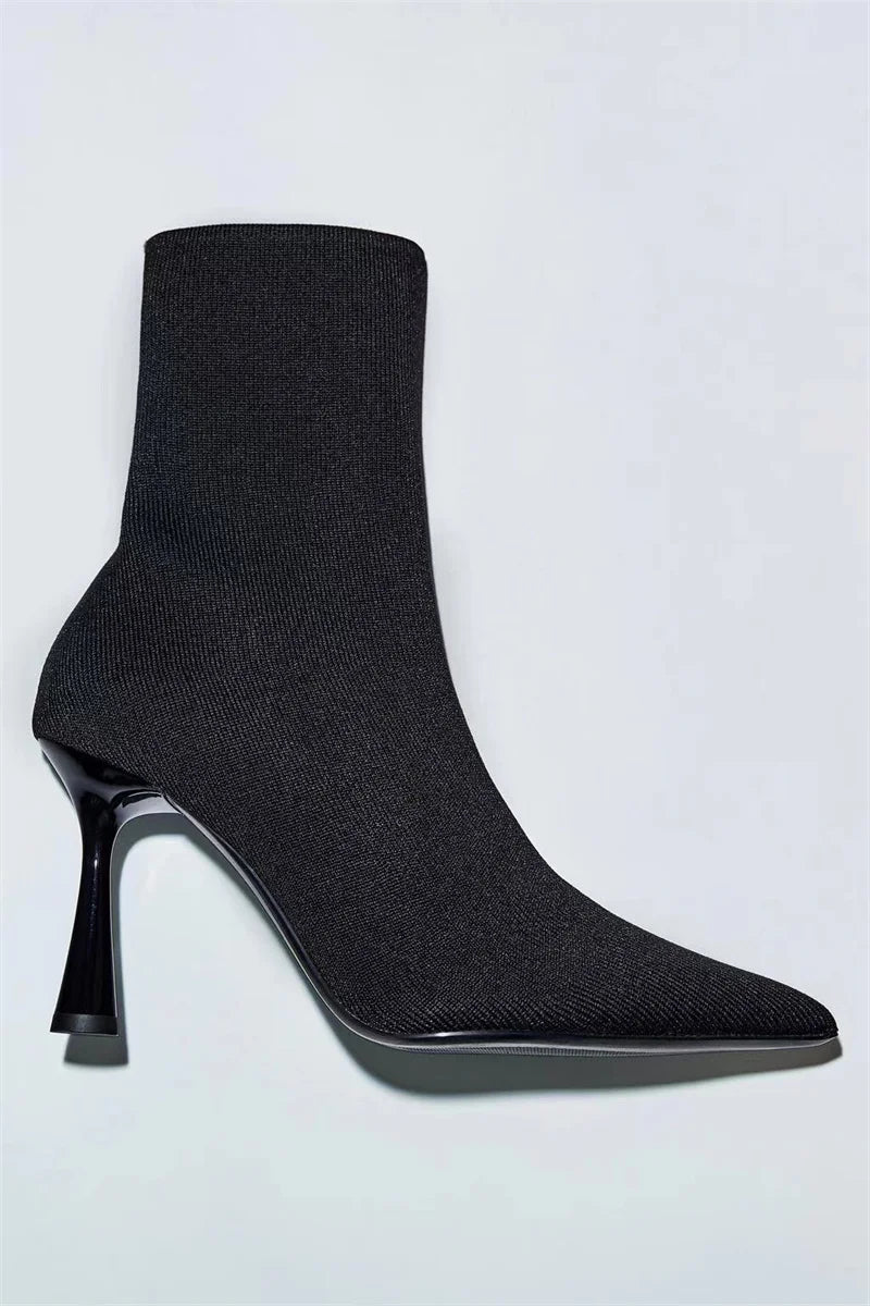 Liyke Black Women's High-top Pointed Toe Party Boots 40