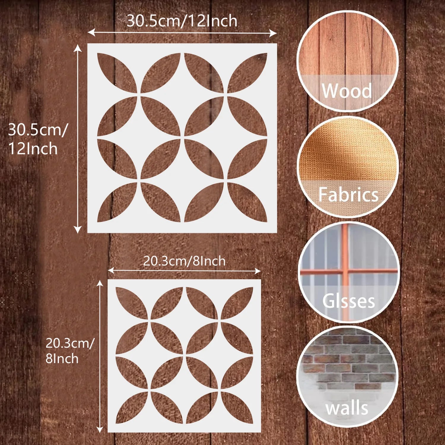 Reusable Large 2Pack 12Inch and 8Inch Floor Stencils for Wall Floor Yard Tile Concrete Painting Drawing Spraying DIY Home Decora