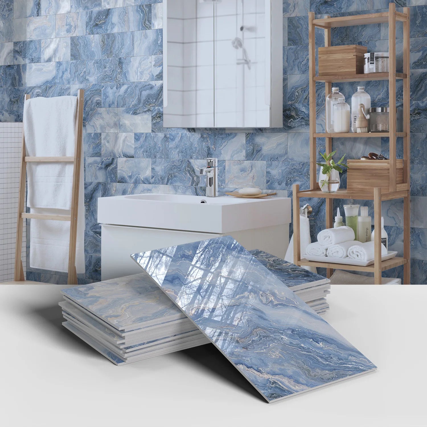 Set of 16 Waterproof Stone Pattern Foam Wall Stickers for Kitchen