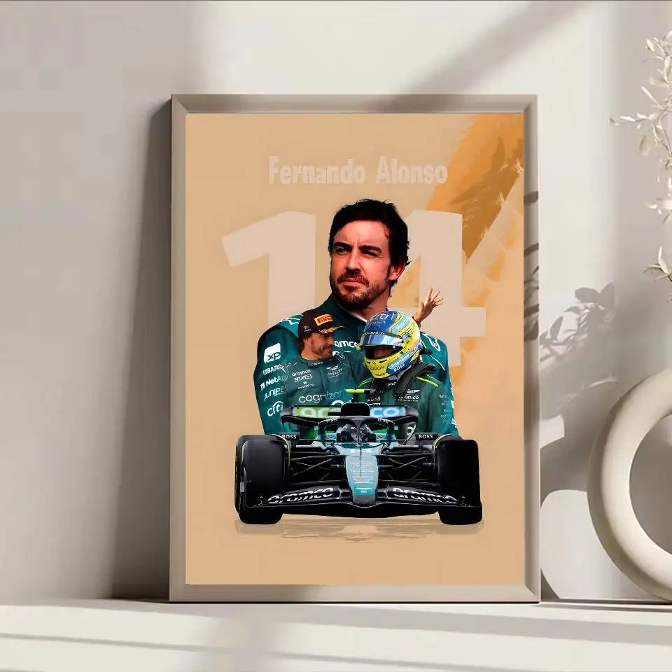 1PC F1 Racing Driver Fernando Alonso Poster Self-adhesive Art Waterproof Paper Sticker Coffee House Bar Room Wall Decor