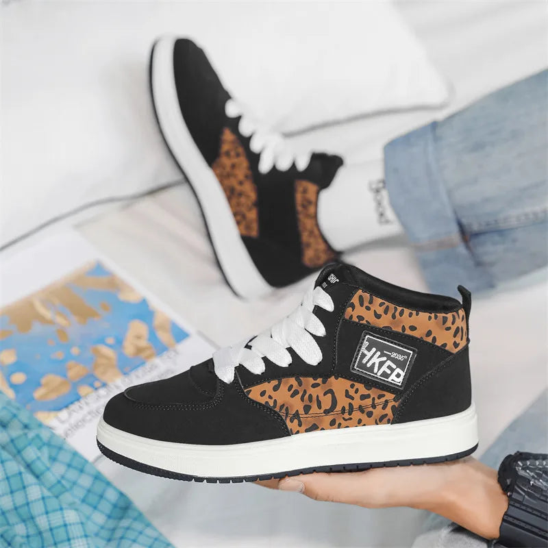 Men's Leopard Print Skater High Top Shoes